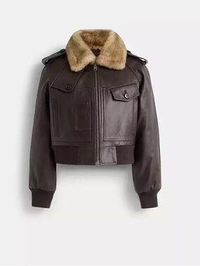 Coach  Women’s Brown Leather Cropped Jacket, Size XS. Retail $1100.